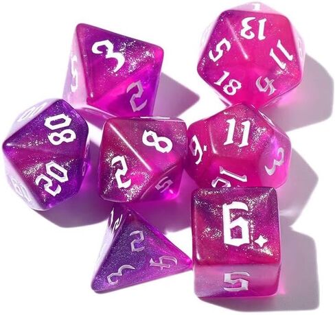 DND Dice Set Iridescent Glitter Polyhedral Dice 7-Die Two-Tone Dice Set D4 D6 D8 D10 D% D12 D20 for Tabletop Game in Saudi Arabia