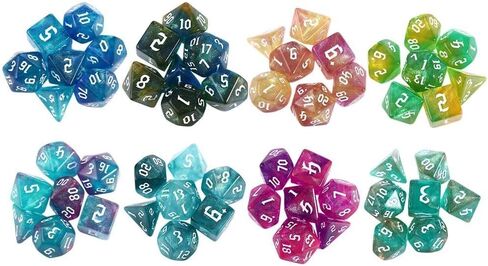 DND Dice Set Iridescent Glitter Polyhedral Dice 7-Die Two-Tone Dice Set D4 D6 D8 D10 D% D12 D20 for Tabletop Game in Saudi Arabia