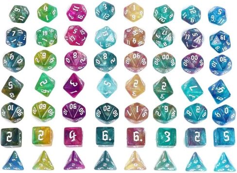 DND Dice Set Iridescent Glitter Polyhedral Dice 7-Die Two-Tone Dice Set D4 D6 D8 D10 D% D12 D20 for Tabletop Game in Saudi Arabia