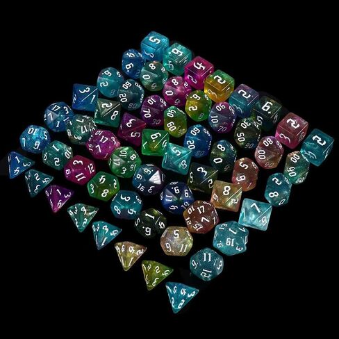 DND Dice Set Iridescent Glitter Polyhedral Dice 7-Die Two-Tone Dice Set D4 D6 D8 D10 D% D12 D20 for Tabletop Game in Saudi Arabia