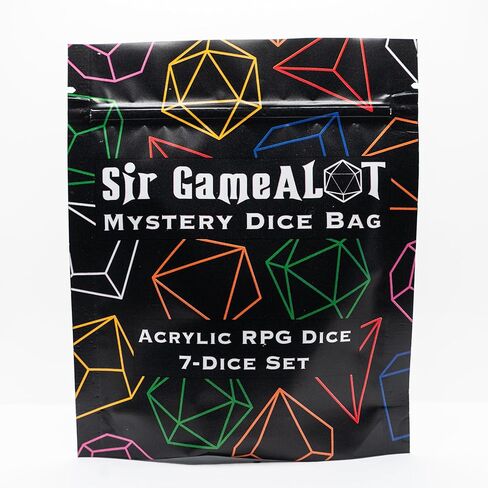 Mystery Acrylic Dice Bag | Set of 7 Acrylic Polyhedral Gaming Dice | One Set Chosen at Random | RPG, DND etc. (Mystery Dice Bag - Acrylic) in Kuwait