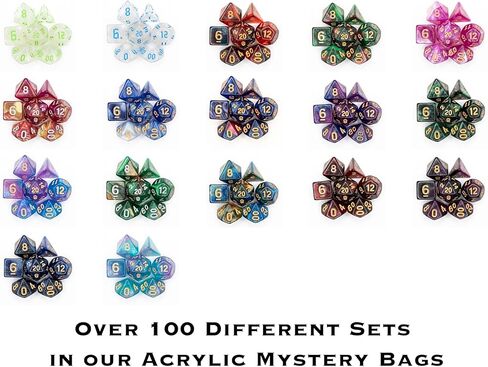 Mystery Acrylic Dice Bag | Set of 7 Acrylic Polyhedral Gaming Dice | One Set Chosen at Random | RPG, DND etc. (Mystery Dice Bag - Acrylic) in Kuwait