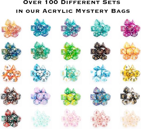 Mystery Acrylic Dice Bag | Set of 7 Acrylic Polyhedral Gaming Dice | One Set Chosen at Random | RPG, DND etc. (Mystery Dice Bag - Acrylic) in Kuwait