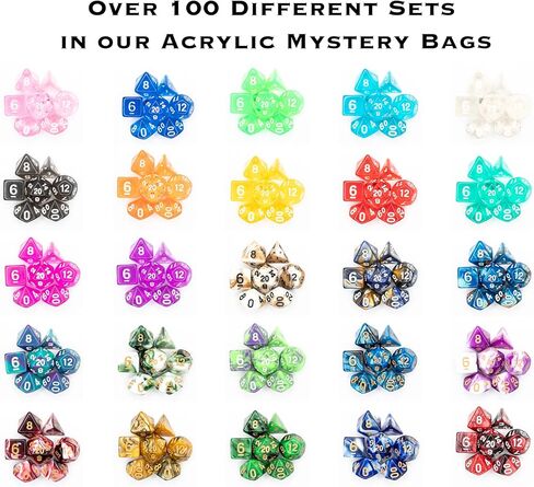 Mystery Acrylic Dice Bag | Set of 7 Acrylic Polyhedral Gaming Dice | One Set Chosen at Random | RPG, DND etc. (Mystery Dice Bag - Acrylic) in Kuwait