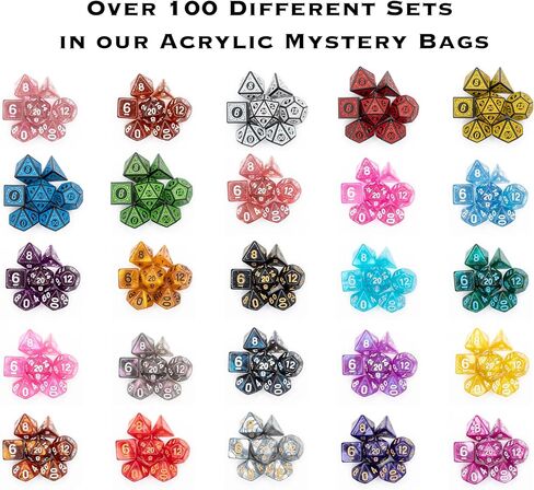Mystery Acrylic Dice Bag | Set of 7 Acrylic Polyhedral Gaming Dice | One Set Chosen at Random | RPG, DND etc. (Mystery Dice Bag - Acrylic) in Kuwait
