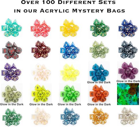 Mystery Acrylic Dice Bag | Set of 7 Acrylic Polyhedral Gaming Dice | One Set Chosen at Random | RPG, DND etc. (Mystery Dice Bag - Acrylic) in Kuwait