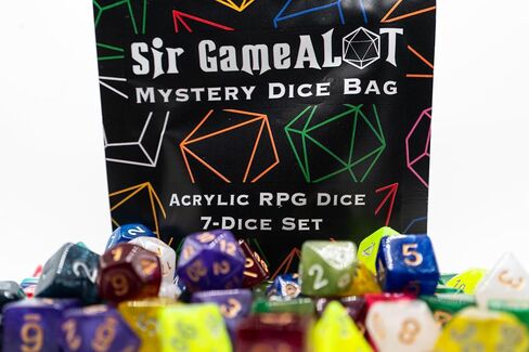 Mystery Acrylic Dice Bag | Set of 7 Acrylic Polyhedral Gaming Dice | One Set Chosen at Random | RPG, DND etc. (Mystery Dice Bag - Acrylic) in Kuwait