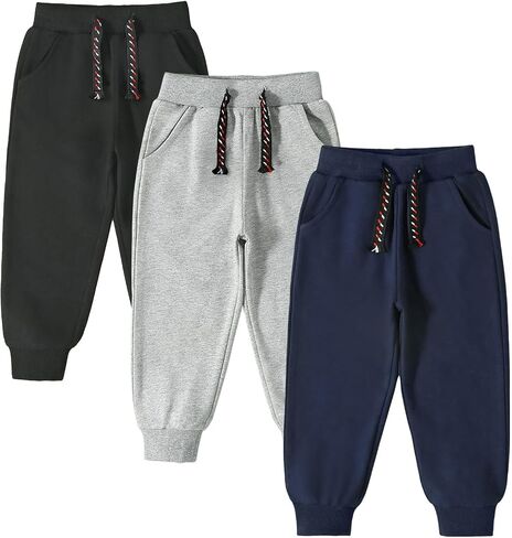 Funnymore 3 Pack Toddler Boys and Girls Cotton Pull on Sweatpant with Drawstring in Saudi Arabia
