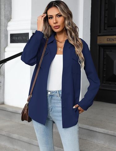 Zeagoo Womens Button Down Shirts Casual Long Sleeve Drop Shoulder Blouses Solid Color Dress Shirts with Pockets in Saudi Arabia