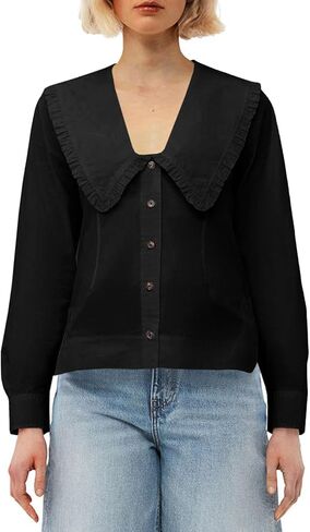 Cicy Bell Womens V Neck Ruffle Shirts Cute Long Sleeve Button Down Tops Casual Work Office Blouses in Saudi Arabia