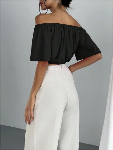 SOLY HUX Women's Off Shoulder Short Sleeve Ruched Crop Tops Blouse in Saudi Arabia