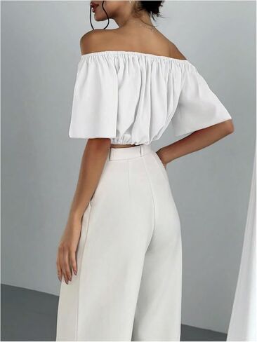SOLY HUX Women's Off Shoulder Short Sleeve Ruched Crop Tops Blouse in Saudi Arabia