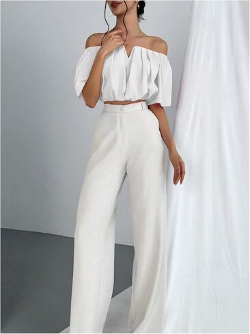 SOLY HUX Women's Off Shoulder Short Sleeve Ruched Crop Tops Blouse in Saudi Arabia