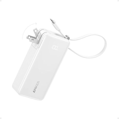 بنك طاقة Anker Nano 3 في 1، وكابل Lightning مدمج، ومنفذ USB-C، وقابس تيار متردد قابل للطي لإعادة الشحن السريع، وإخراج 30 وات كحد أقصى، وسعة 10,000 مللي أمبير في الساعة، متوافق مع سلسلة iPhone 14، وAirPods، والمزيد in Saudi Arabia