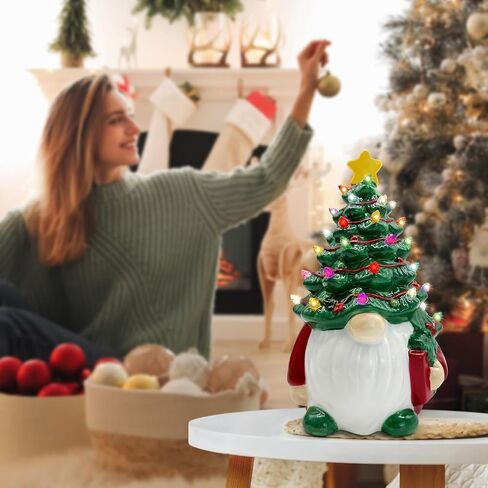 Ceramic Christmas Tree Decorations, Christmas Gnomes Decorations Indoor, Small Christmas Tree with Lights, Mini Christmas Tree, Ceramic Winter Holidays Table Decor in Saudi Arabia