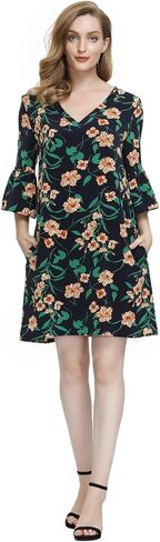 BUENOS NINOS Dresses for Womens Summer Bell Sleeve V-Neck Shift Dress Mini Dress in Kuwait