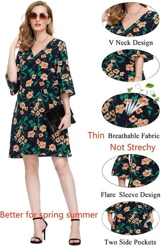 BUENOS NINOS Dresses for Womens Summer Bell Sleeve V-Neck Shift Dress Mini Dress in Kuwait