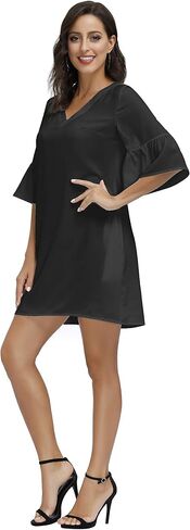 BUENOS NINOS Dresses for Womens Summer Bell Sleeve V-Neck Shift Dress Mini Dress in Kuwait