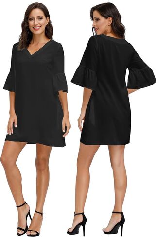 BUENOS NINOS Dresses for Womens Summer Bell Sleeve V-Neck Shift Dress Mini Dress in Kuwait