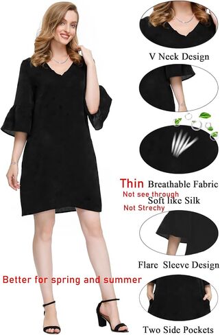 BUENOS NINOS Dresses for Womens Summer Bell Sleeve V-Neck Shift Dress Mini Dress in Kuwait