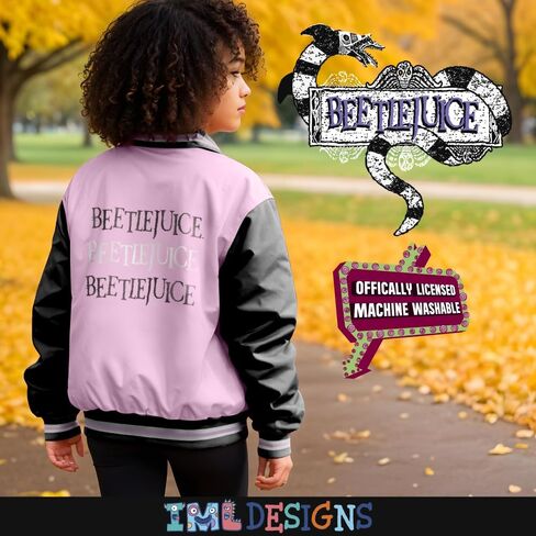 Warner Bros Beetlejuice Girls Bomber Zip-Up Jackets Beetlejuice Graphic Print Zipper Jacket for Kids & Teens in Saudi Arabia