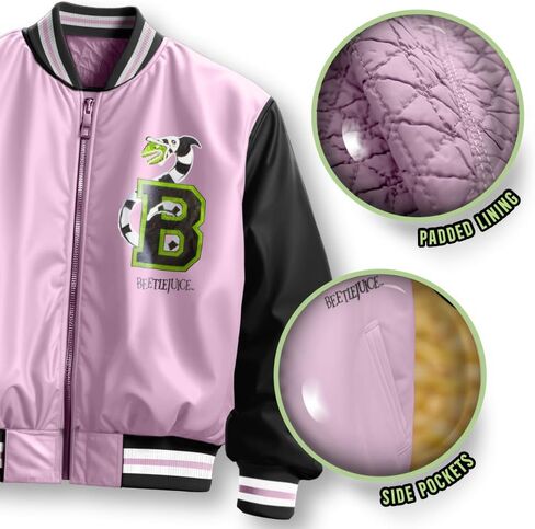 Warner Bros Beetlejuice Girls Bomber Zip-Up Jackets Beetlejuice Graphic Print Zipper Jacket for Kids & Teens in Saudi Arabia