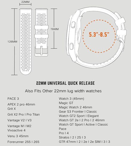 AZANU 22 Universal Quick Release Watch Band Replacement, 22mm Silicone Sport Band for Men Women Breathable Waterproof in Saudi Arabia