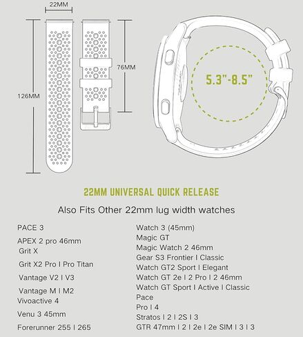 بديل لسوار ساعة AZANU 22 عالمي سريع الإصدار، سوار رياضي من السيليكون 22 مم للرجال والنساء قابل للتنفس ومقاوم للماء in Kuwait