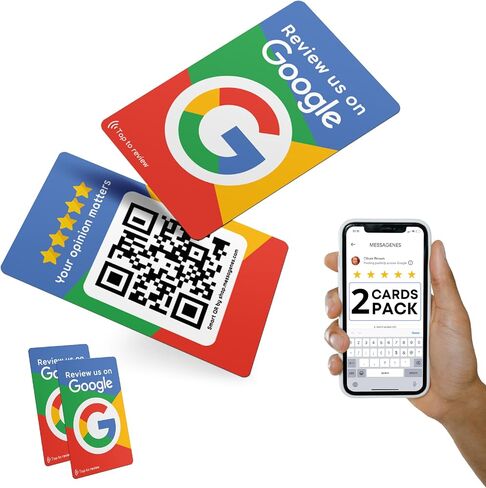 Reusable Review Tap Card for Google Reviews - 4-Cards Pack - QR & Tap NFC Review Card - Review Us on Google Tap Card - iPhone & Android - Boost my Reviews Card - Set Up at Home | by MESSAGENES in Saudi Arabia