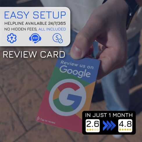 Reusable Review Tap Card for Google Reviews - 4-Cards Pack - QR & Tap NFC Review Card - Review Us on Google Tap Card - iPhone & Android - Boost my Reviews Card - Set Up at Home | by MESSAGENES in Saudi Arabia