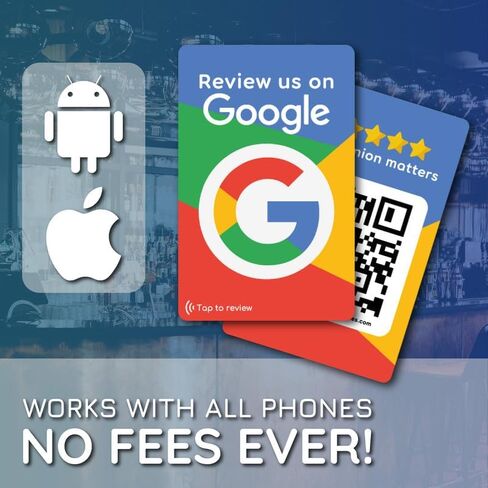 Reusable Review Tap Card for Google Reviews - 4-Cards Pack - QR & Tap NFC Review Card - Review Us on Google Tap Card - iPhone & Android - Boost my Reviews Card - Set Up at Home | by MESSAGENES in Saudi Arabia