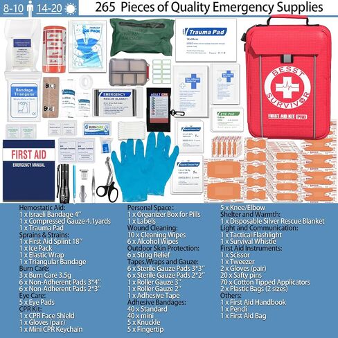 Waterproof First Aid Kit -Labeled Compartments Trauma Kits, Advanced Large Emergencies Medical Kits for Cars, Boats, Camping, Hurricanes and Outdoor Emergencies- 262 Piece Kit in Kuwait