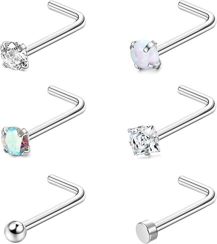6-15 قطعة حلقات الأنف للنساء والرجال 316L الفولاذ المقاوم للصدأ ثقب الأنف مجوهرات مستقيمة على شكل حرف L مجموعة أزرار الأنف الفضية والذهبية (Silver-6Pcs) in Kuwait
