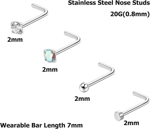 6-15 قطعة حلقات الأنف للنساء والرجال 316L الفولاذ المقاوم للصدأ ثقب الأنف مجوهرات مستقيمة على شكل حرف L مجموعة أزرار الأنف الفضية والذهبية (Silver-6Pcs) in Kuwait