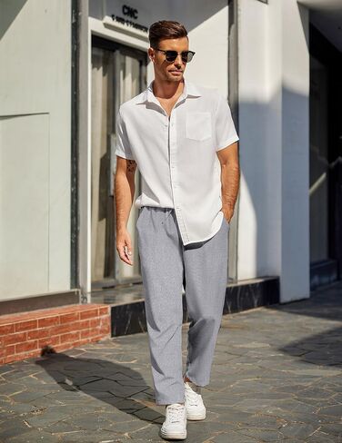 COOFANDY Mens Casual Pants Lightweight Drawstring Beach Pants Elastic Waist Linen Cropped Pants in Saudi Arabia