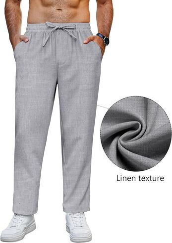 COOFANDY Mens Casual Pants Lightweight Drawstring Beach Pants Elastic Waist Linen Cropped Pants in Saudi Arabia