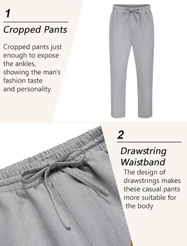 COOFANDY Mens Casual Pants Lightweight Drawstring Beach Pants Elastic Waist Linen Cropped Pants in Saudi Arabia