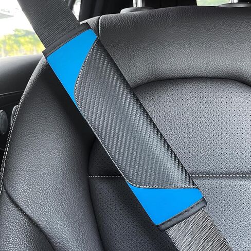 2PCS Car Seat Belt Cover, Carbon Fiber Soft Shoulder Strap Covers Harness Pads, Breathable Leather Safety Seatbelt Pads Helps Protect Your Neck and Shoulders (Blue) in Saudi Arabia