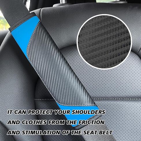 2PCS Car Seat Belt Cover, Carbon Fiber Soft Shoulder Strap Covers Harness Pads, Breathable Leather Safety Seatbelt Pads Helps Protect Your Neck and Shoulders (Blue) in Saudi Arabia