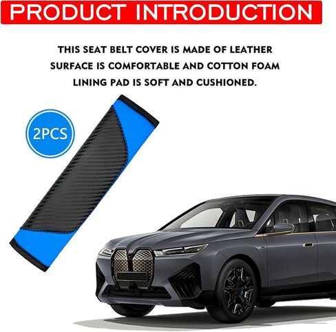 2PCS Car Seat Belt Cover, Carbon Fiber Soft Shoulder Strap Covers Harness Pads, Breathable Leather Safety Seatbelt Pads Helps Protect Your Neck and Shoulders (Blue) in Saudi Arabia