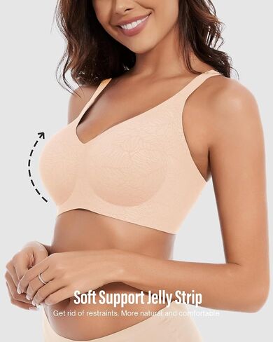Womens Seamless Bras No Underwire Push Up V Neck Wireless Bralettes with Soft Support Full Coverage Bra Floral Collection in Saudi Arabia