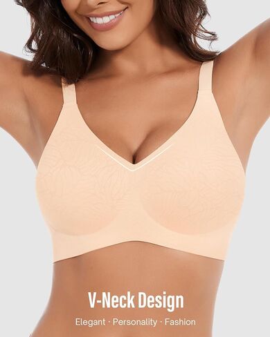 Womens Seamless Bras No Underwire Push Up V Neck Wireless Bralettes with Soft Support Full Coverage Bra Floral Collection in Saudi Arabia