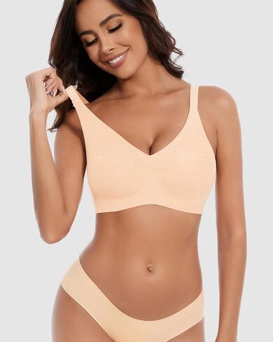 Womens Seamless Bras No Underwire Push Up V Neck Wireless Bralettes with Soft Support Full Coverage Bra Floral Collection in Saudi Arabia