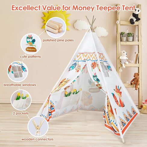 Kids Teepee Tent Toddler Tent Indian Tipi Tent for Kids Upgrade Stable Indoor Tent Playhouse Outdoor Play Tent for Girls & Boys in Saudi Arabia