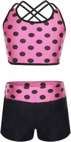 iEFiEL Kids Girls 2PCS Tankini Ballet Dance Sports Gym تجريب منقطة تانك توب قيعان in Kuwait