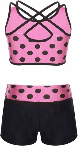 iEFiEL Kids Girls 2PCS Tankini Ballet Dance Sports Gym تجريب منقطة تانك توب قيعان in Kuwait