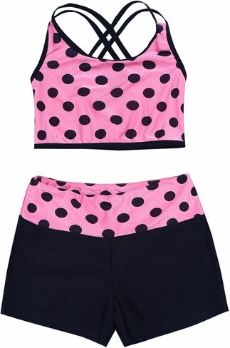 iEFiEL Kids Girls 2PCS Tankini Ballet Dance Sports Gym تجريب منقطة تانك توب قيعان in Kuwait