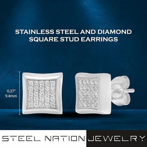 Black Stainless Steel 9.6mm Single Flared Square Pushback Stud Earring - Choice of Color in Saudi Arabia