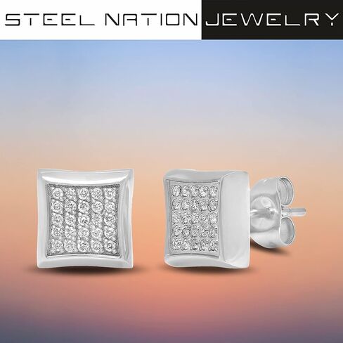 Black Stainless Steel 9.6mm Single Flared Square Pushback Stud Earring - Choice of Color in Saudi Arabia