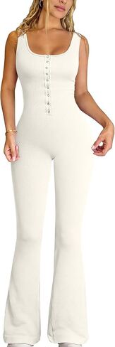 OQQ Jumpsuits For Women Ribbed Square Neck Sleeveless Sexy Stretch Flare Jumpsuits in Saudi Arabia